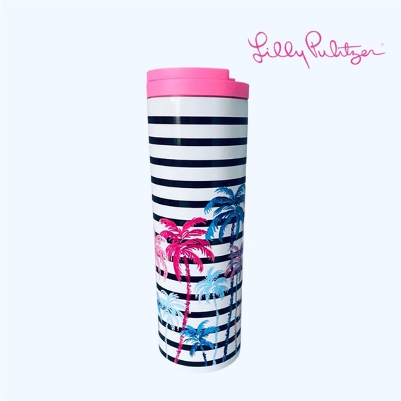 New In Box, Lilly Pulitzer 16 oz. Travel Mug, print is Desert Palm. - Picture 3 of 15